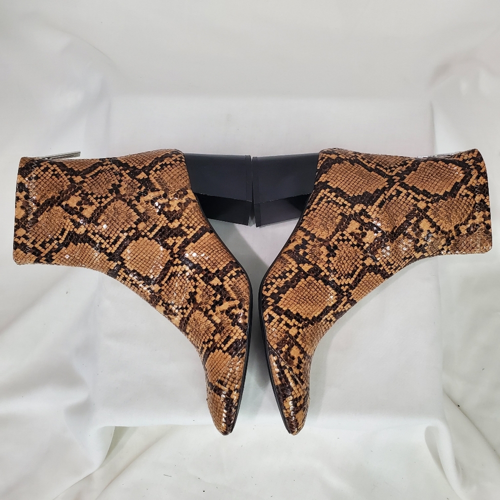 Zara Brown Snakeskin Block Heel Ankle Boot Bootie Size 7.5-8 EU 38 Animal Print - Picture 9 of 13